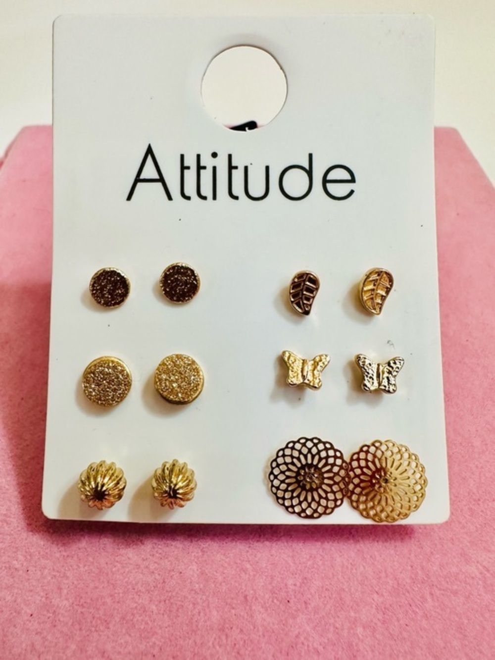 Gold Tone Mixed Stud Earrings Set